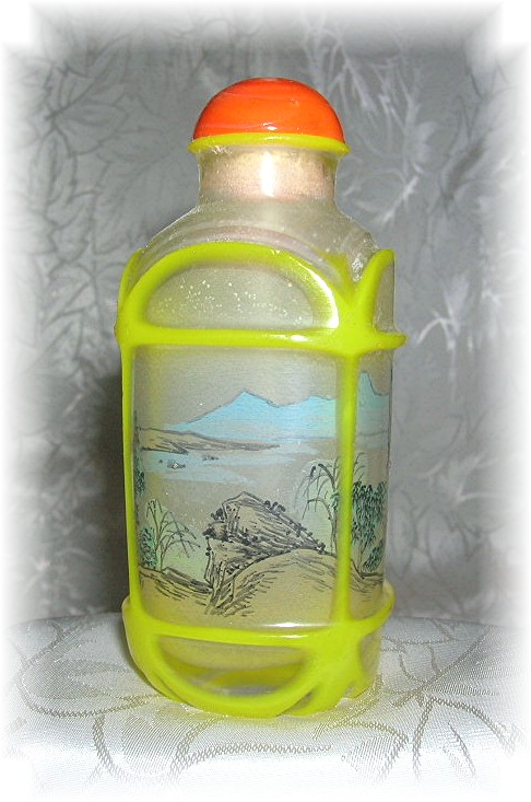 Reverse  Painted Snuff Bottle Orange Top