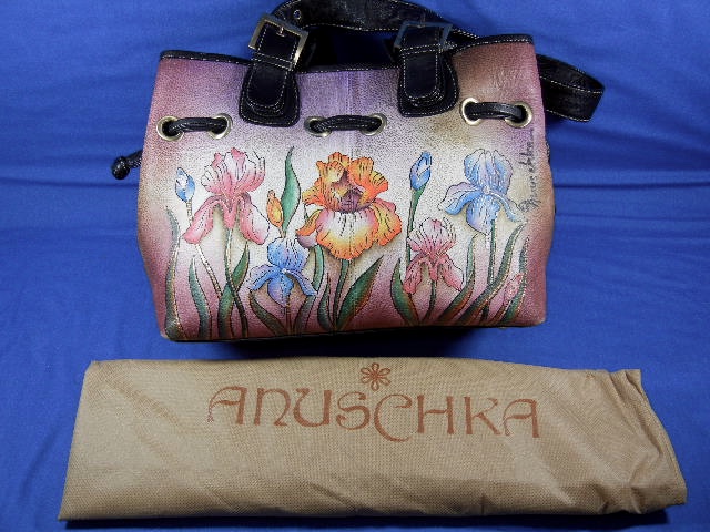 ANUSCHKA Hand Painted Leather Drawstring Bag