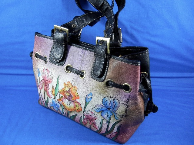 ANUSCHKA Hand Painted Leather Drawstring Bag