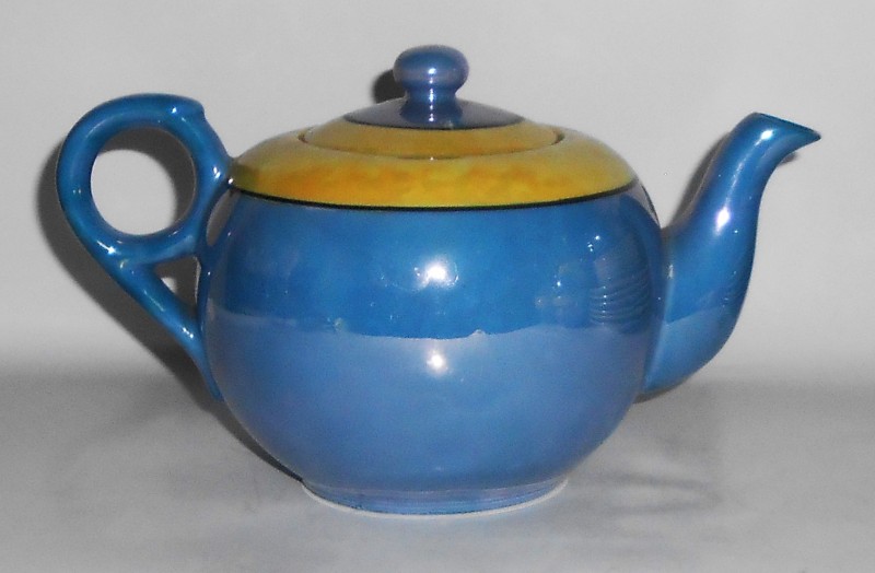 Japan Porcelain Blue Yellow Lustre Wear Teapot w/Lid