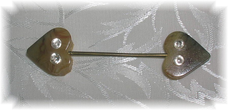 Double HearBakelite Rhinestone Hat Pin Brooch
