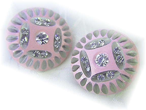 Vintage Pink Lucite & Rhinestone Clip Earrin