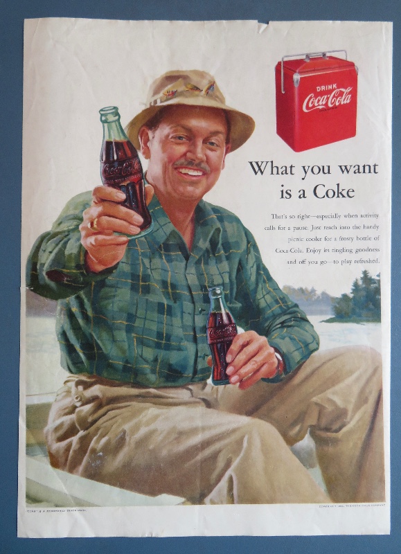 1952 Coca Cola (Coke) with Man in a Boat Holding a Bottle of Coke
