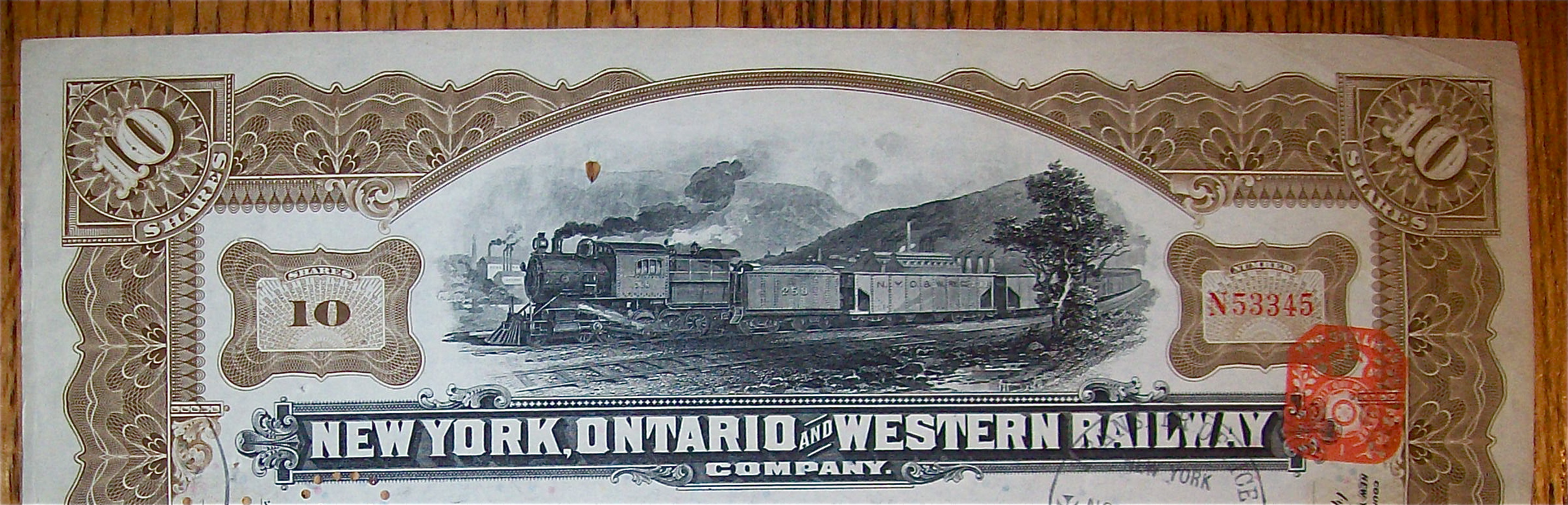 1937 New York, Ontario & Western Railway 10 Shares
