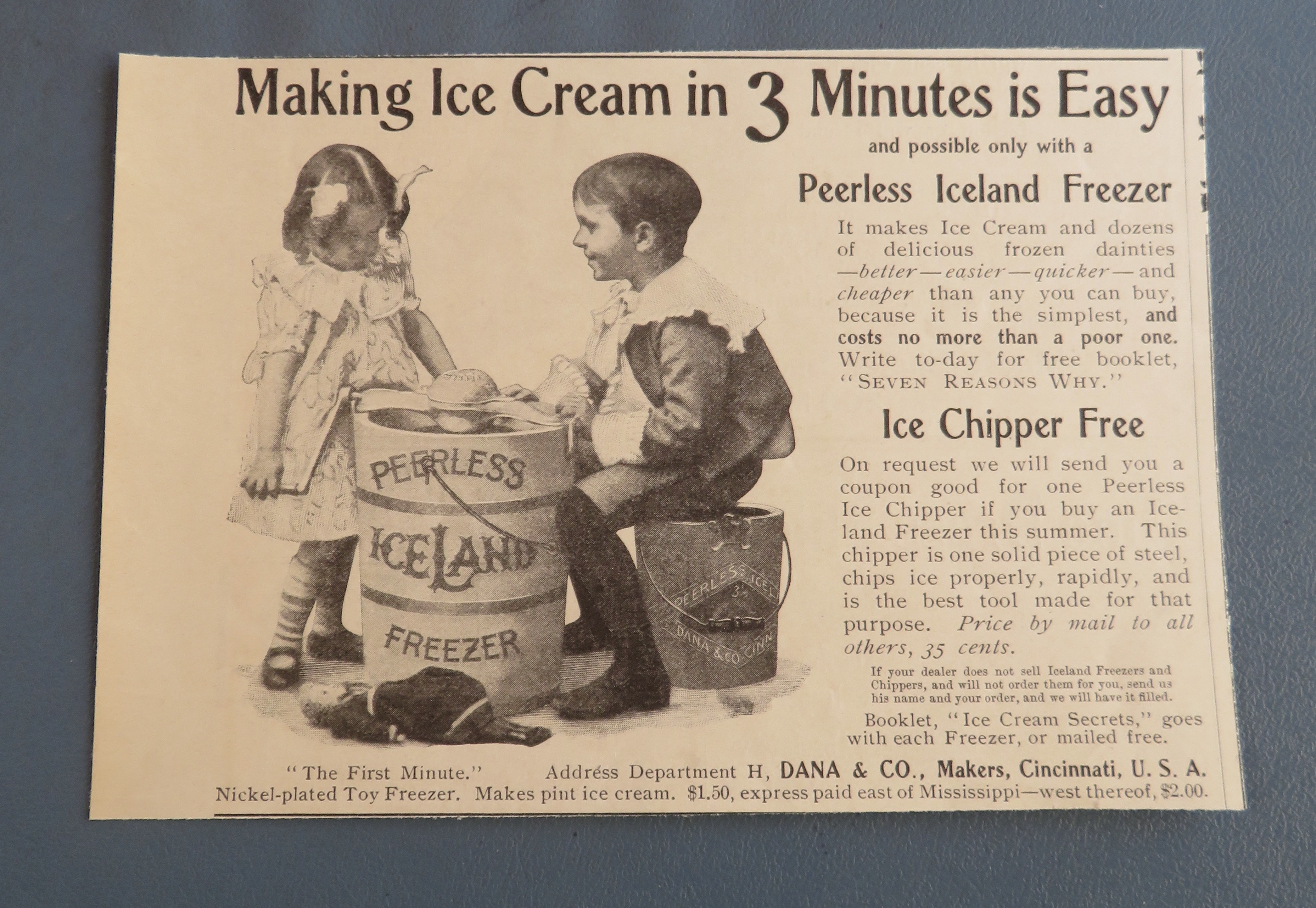 1899 Peerless Iceland Freezer with Making Ice Cream
