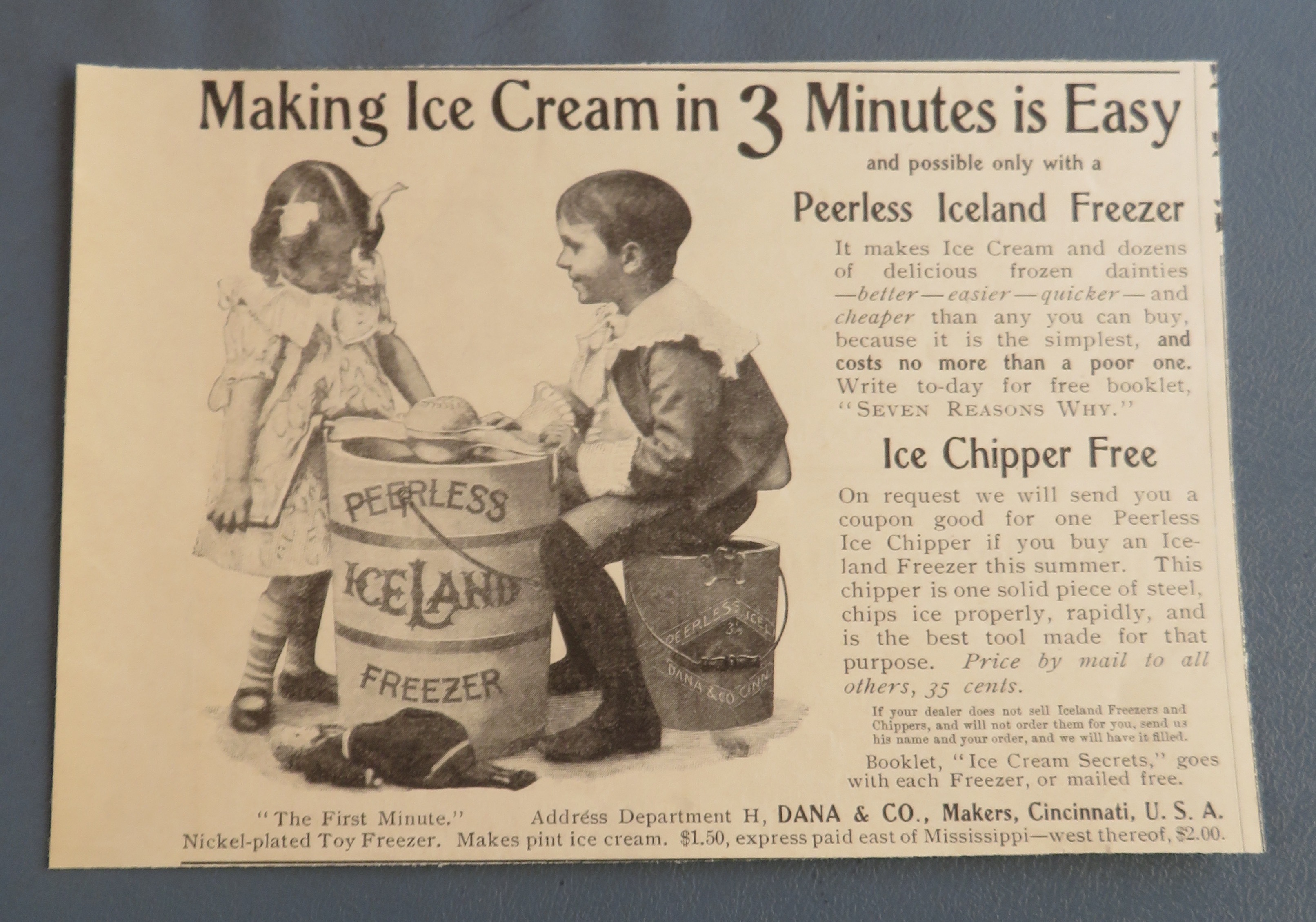 1899 Peerless Iceland Freezer with Making Ice Cream
