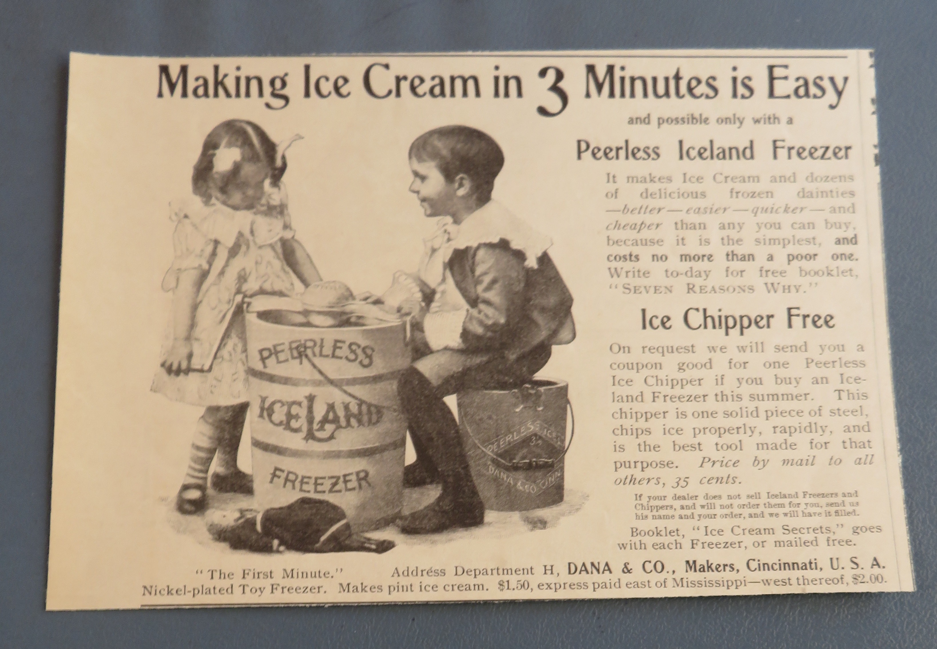 1899 Peerless Iceland Freezer with Making Ice Cream