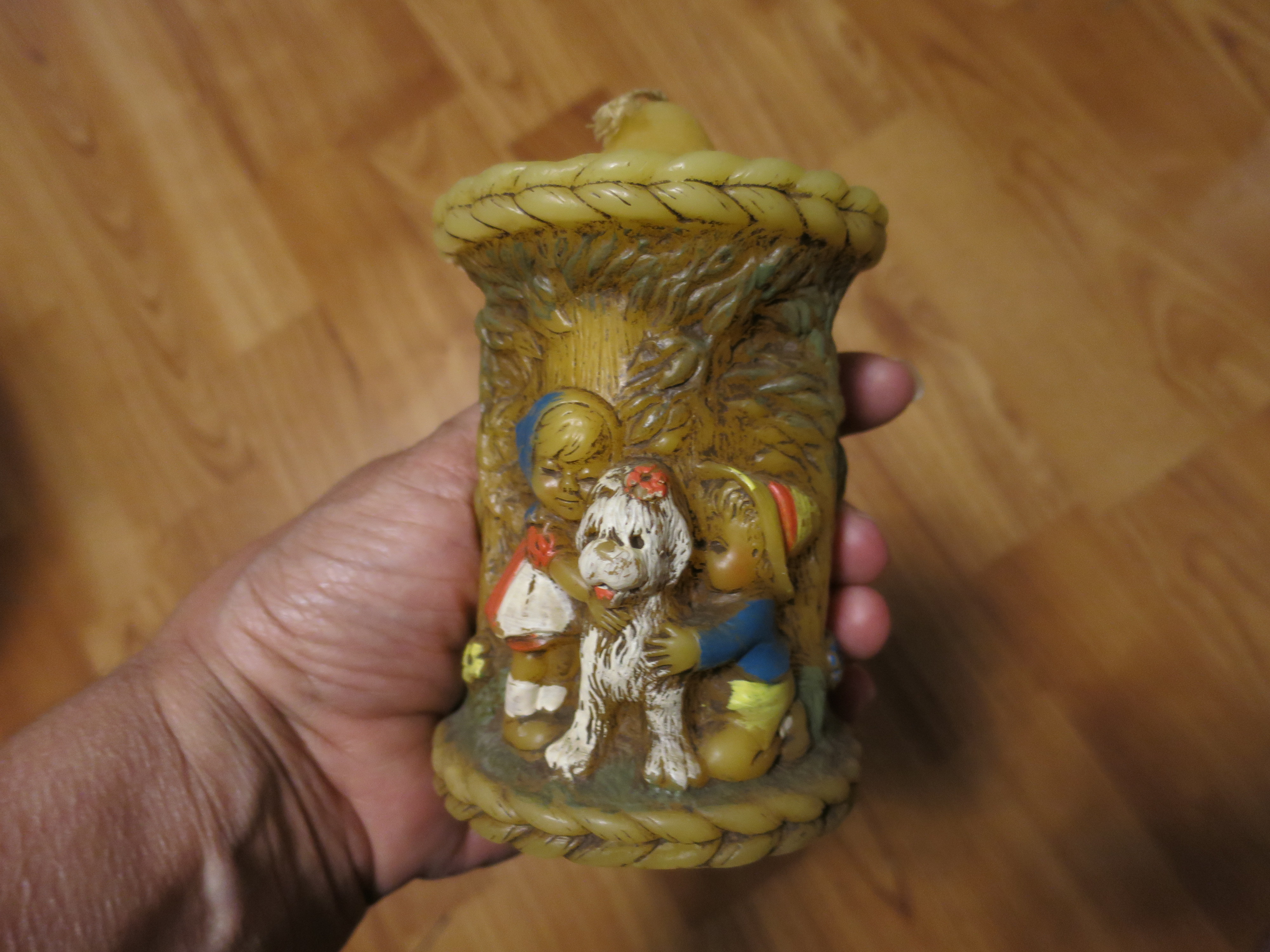 Alpine Originals Hand Painted Candle 1978 Boy Girl Dog