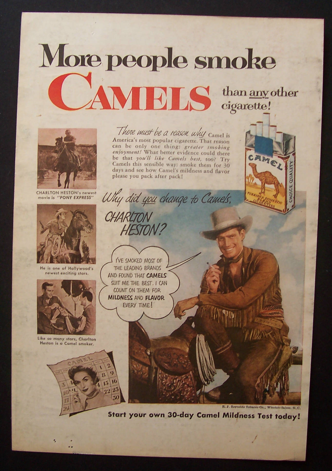 1953 Camel Cigarettes w/Charlton Heston (Pony Express)