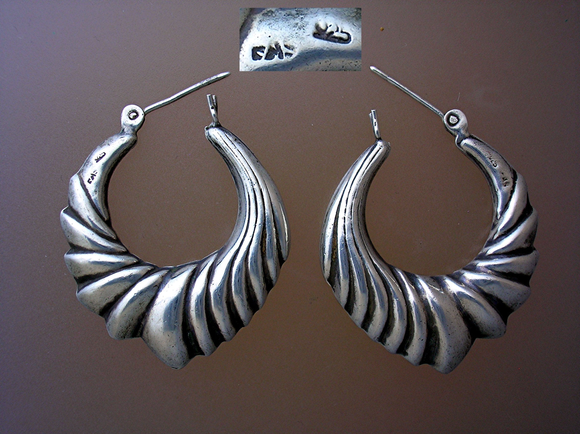 Signed Sterling Silver Hoop Earrings