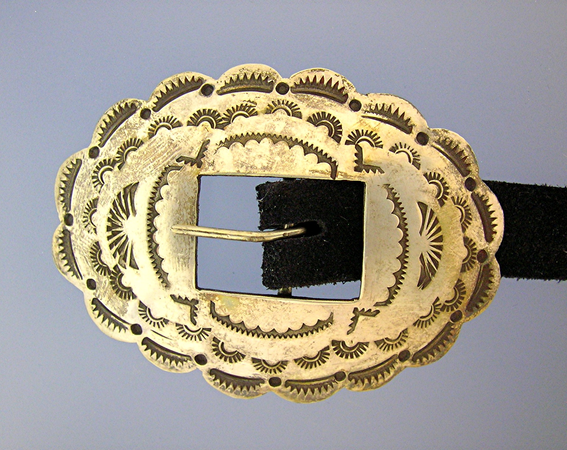 Sterling Silver 11 Concho Belt On Black Leather