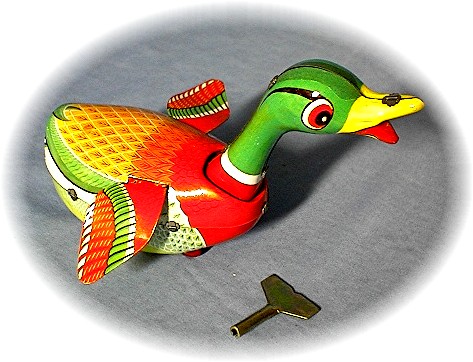 Old Working Keywind Tin Toy Duck