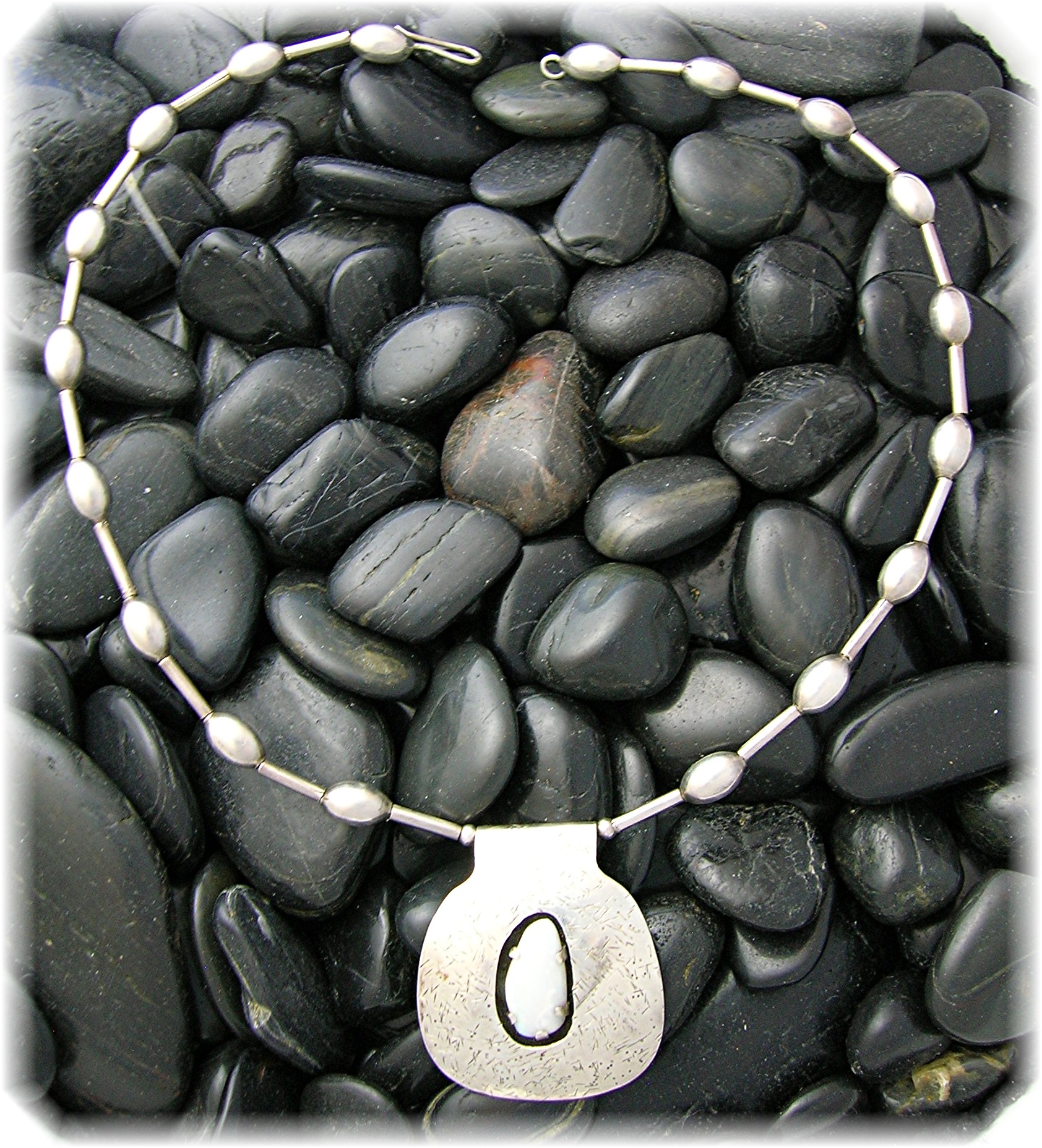Sterling Silver and Opal Choker Necklace Signed LS