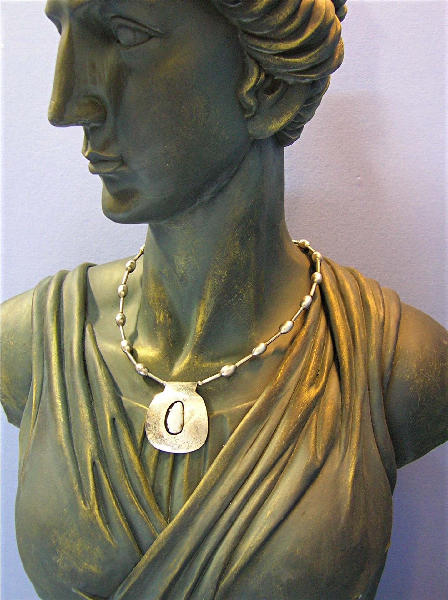 Sterling Silver and Opal Choker Necklace Signed LS