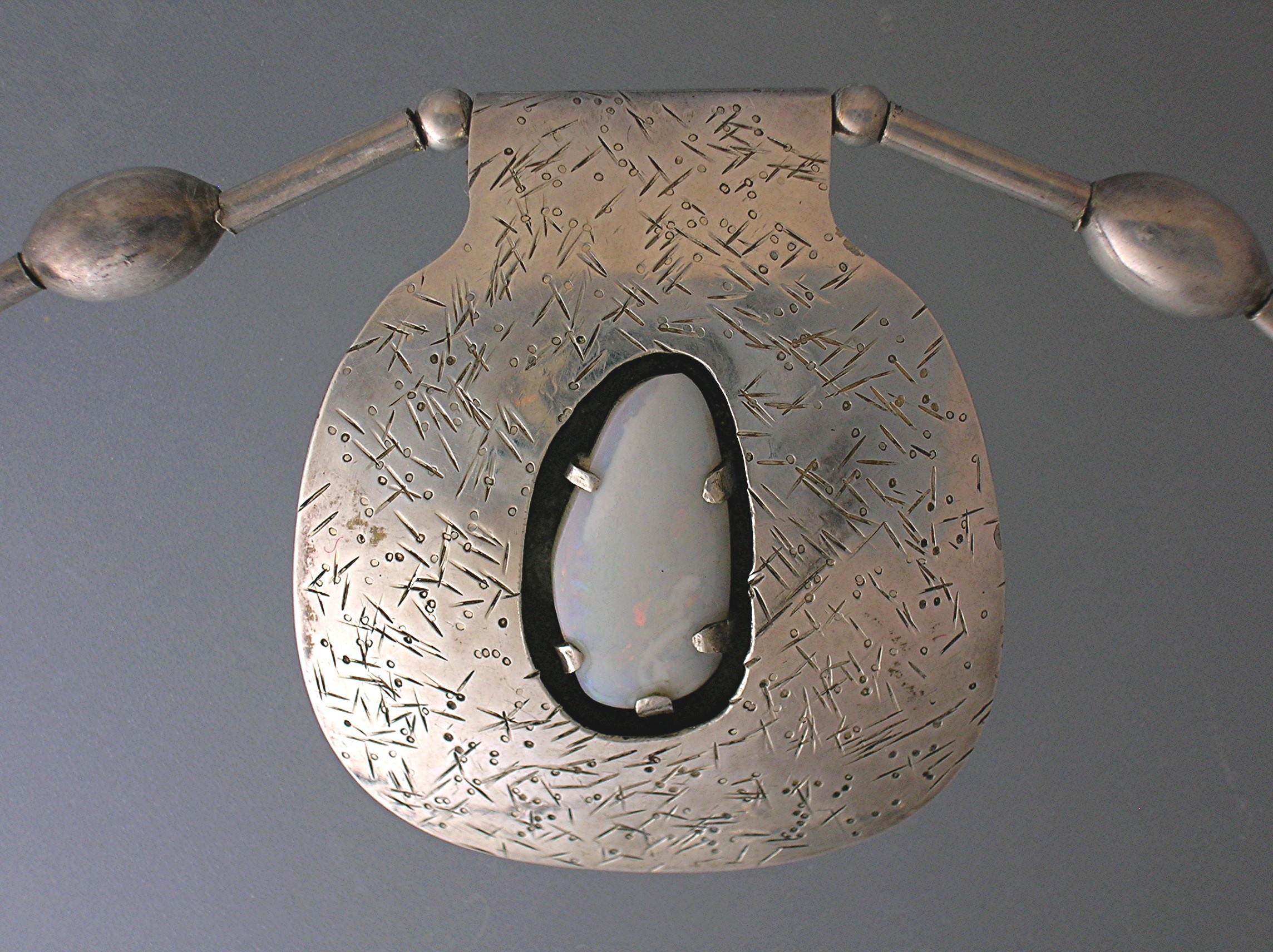 Sterling Silver and Opal Choker Necklace Signed LS