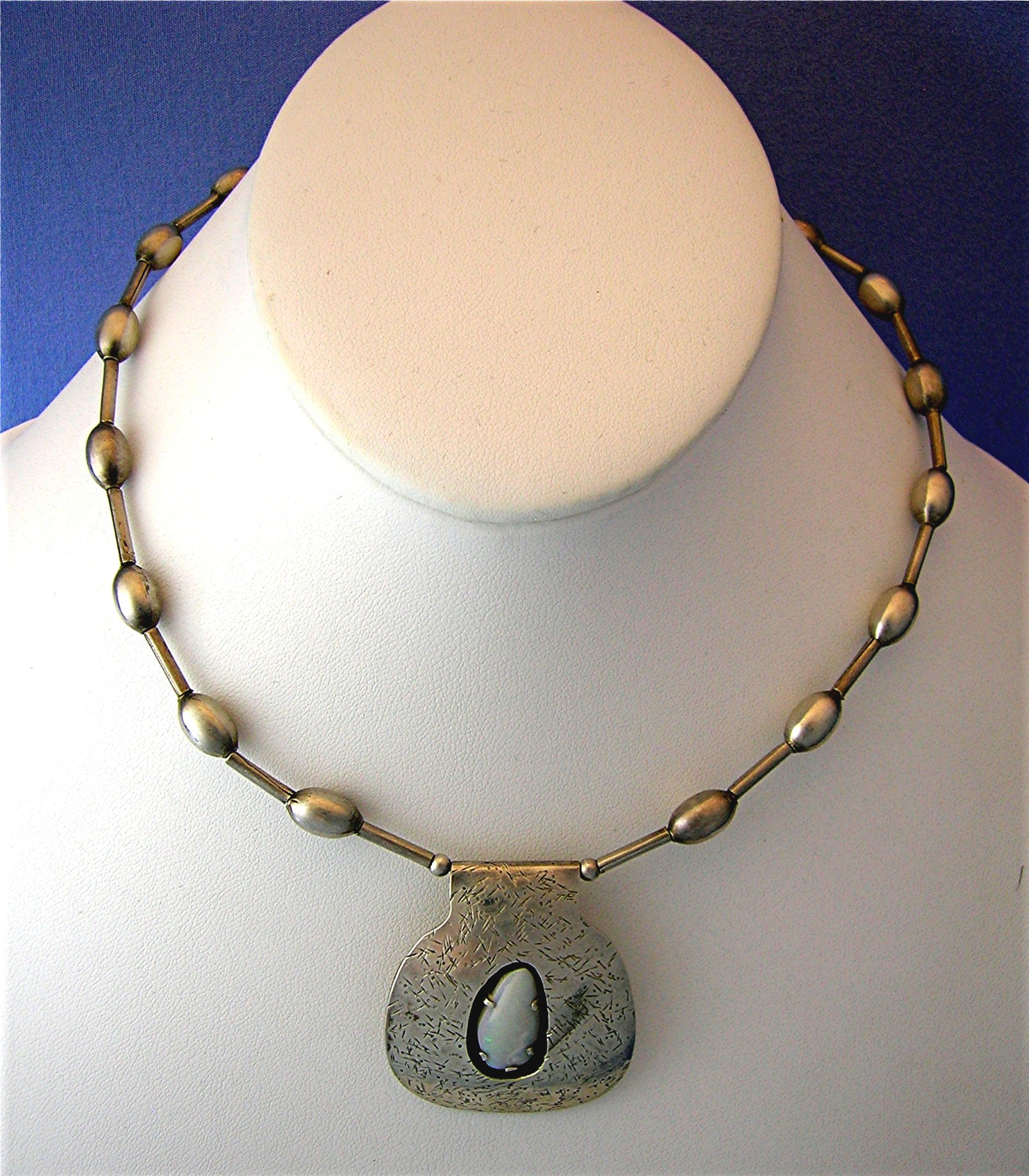 Sterling Silver and Opal Choker Necklace Signed LS