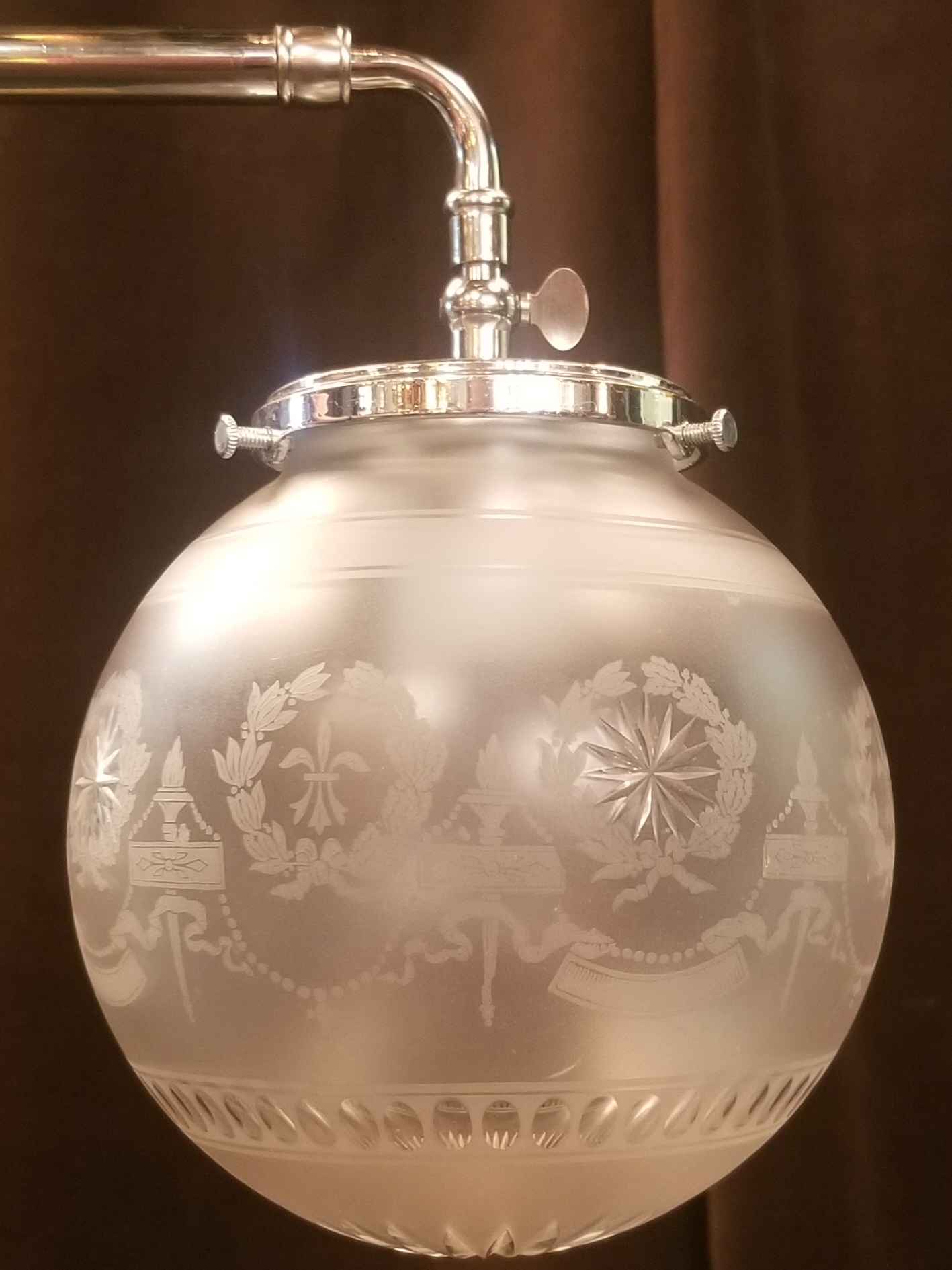 FINELY ENGRAVED GLOBES on 2 LIGHT PENDANT