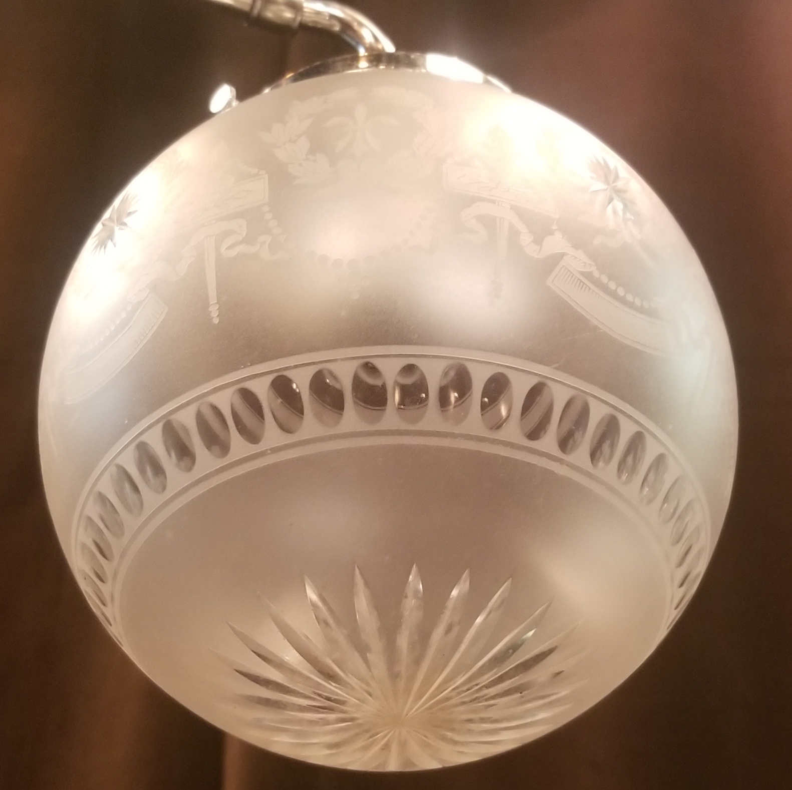FINELY ENGRAVED GLOBES on 2 LIGHT PENDANT