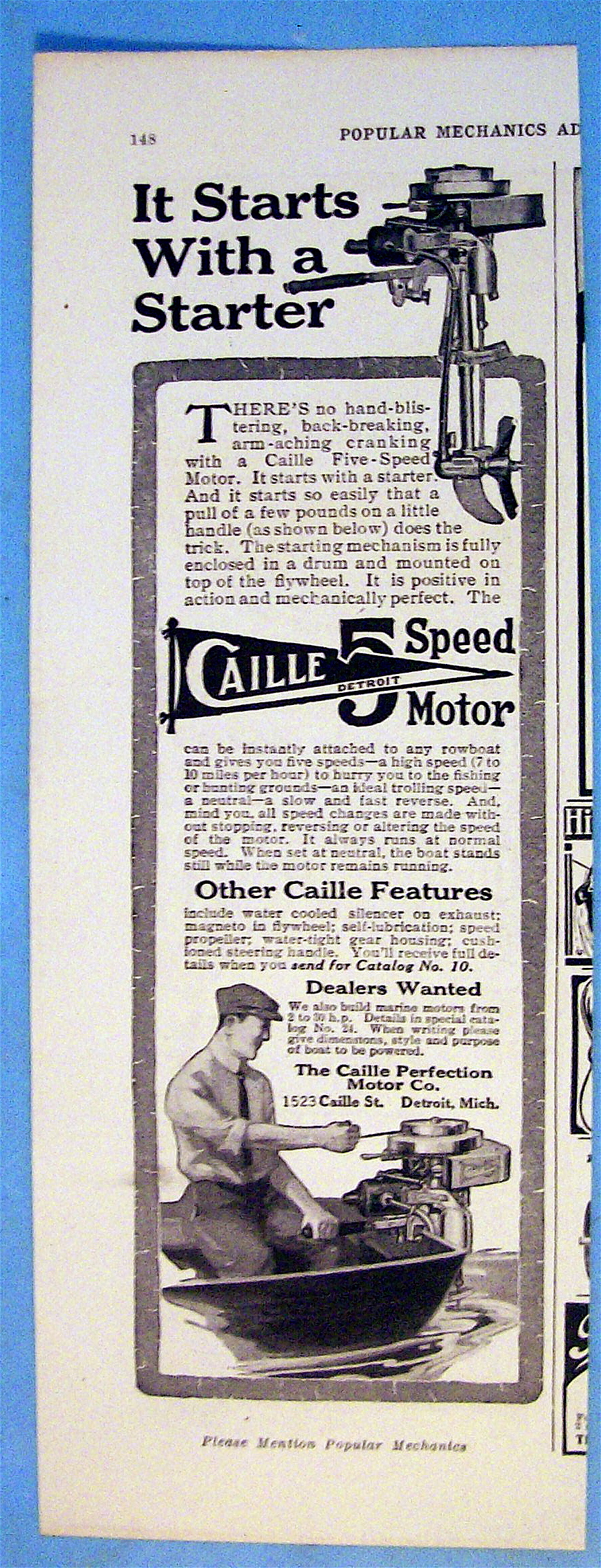 1916 Caille 5 Speed Motor with Man Starting Boat Motor