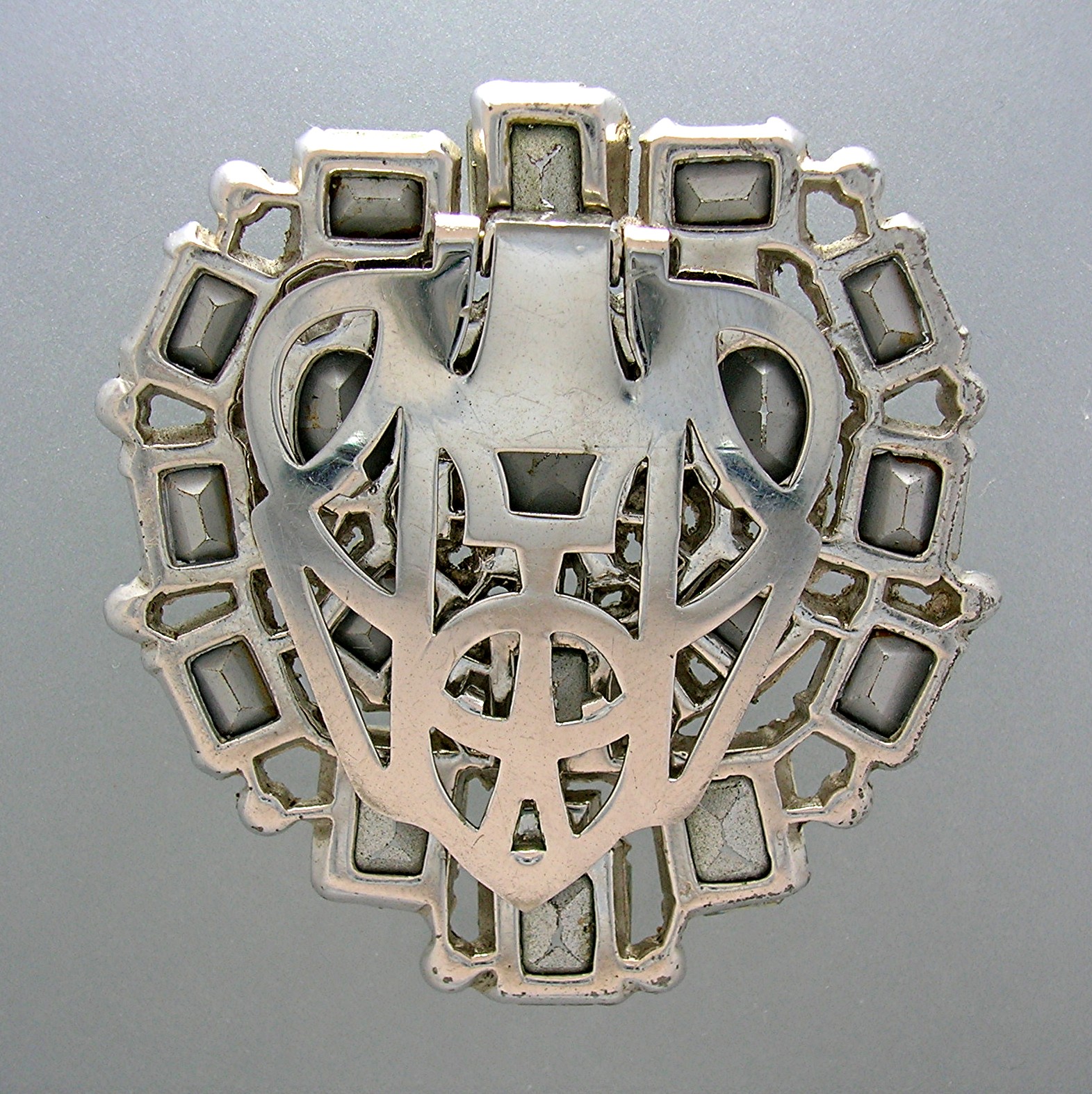 Dress Clip Rhinestone Silver Foil Silver Rhodium Plate