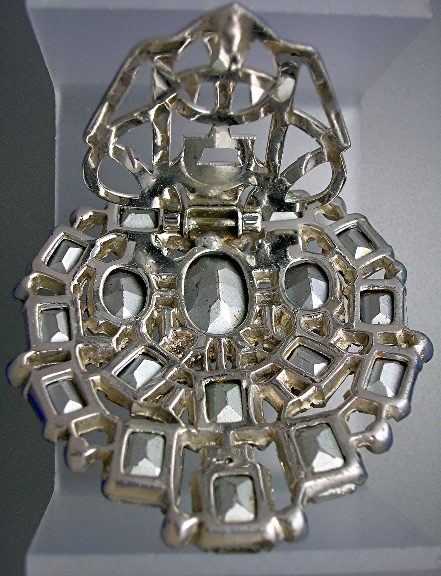 Dress Clip Rhinestone Silver Foil Silver Rhodium Plate