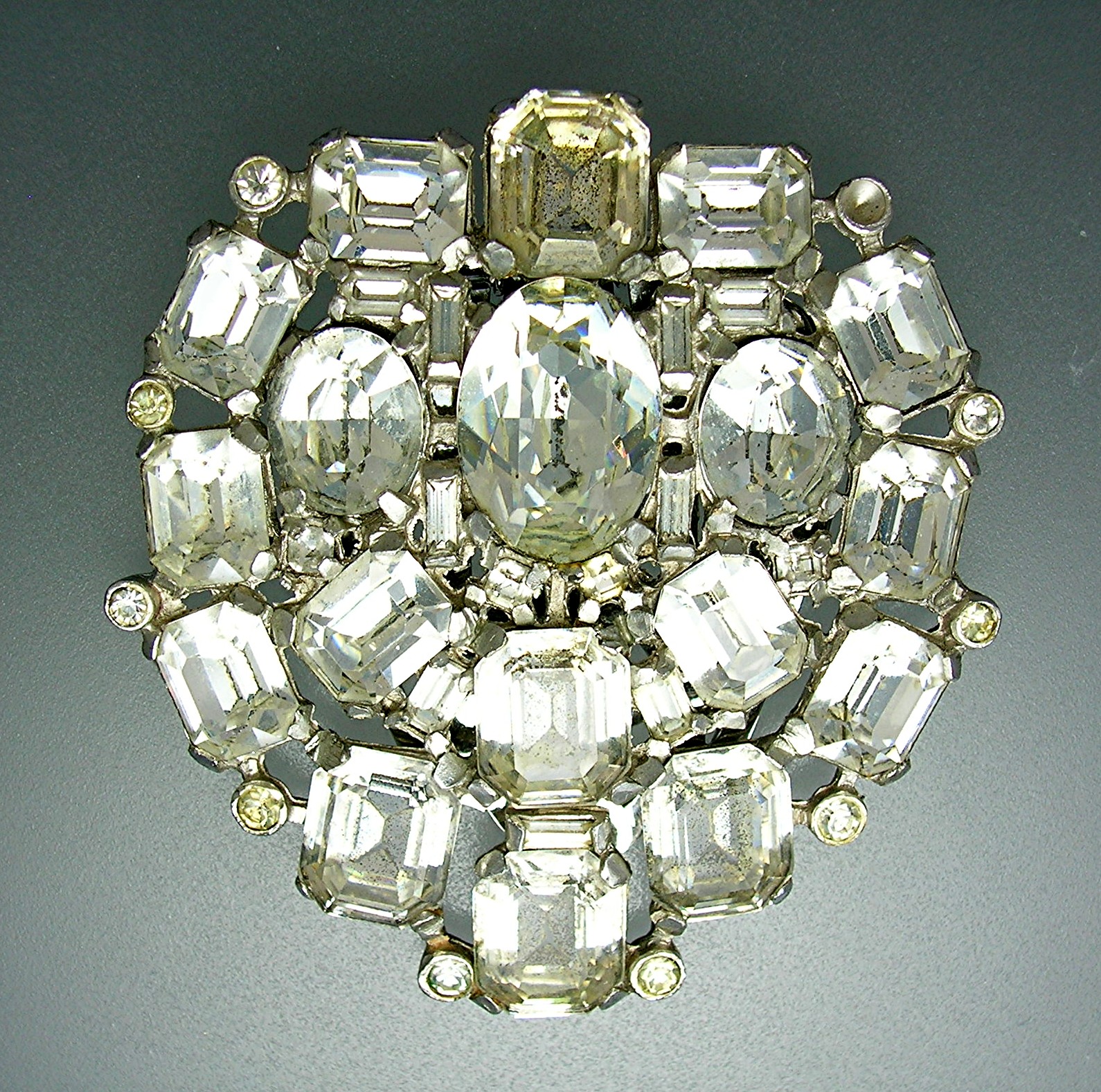 Dress Clip Rhinestone Silver Foil Silver Rhodium Plate