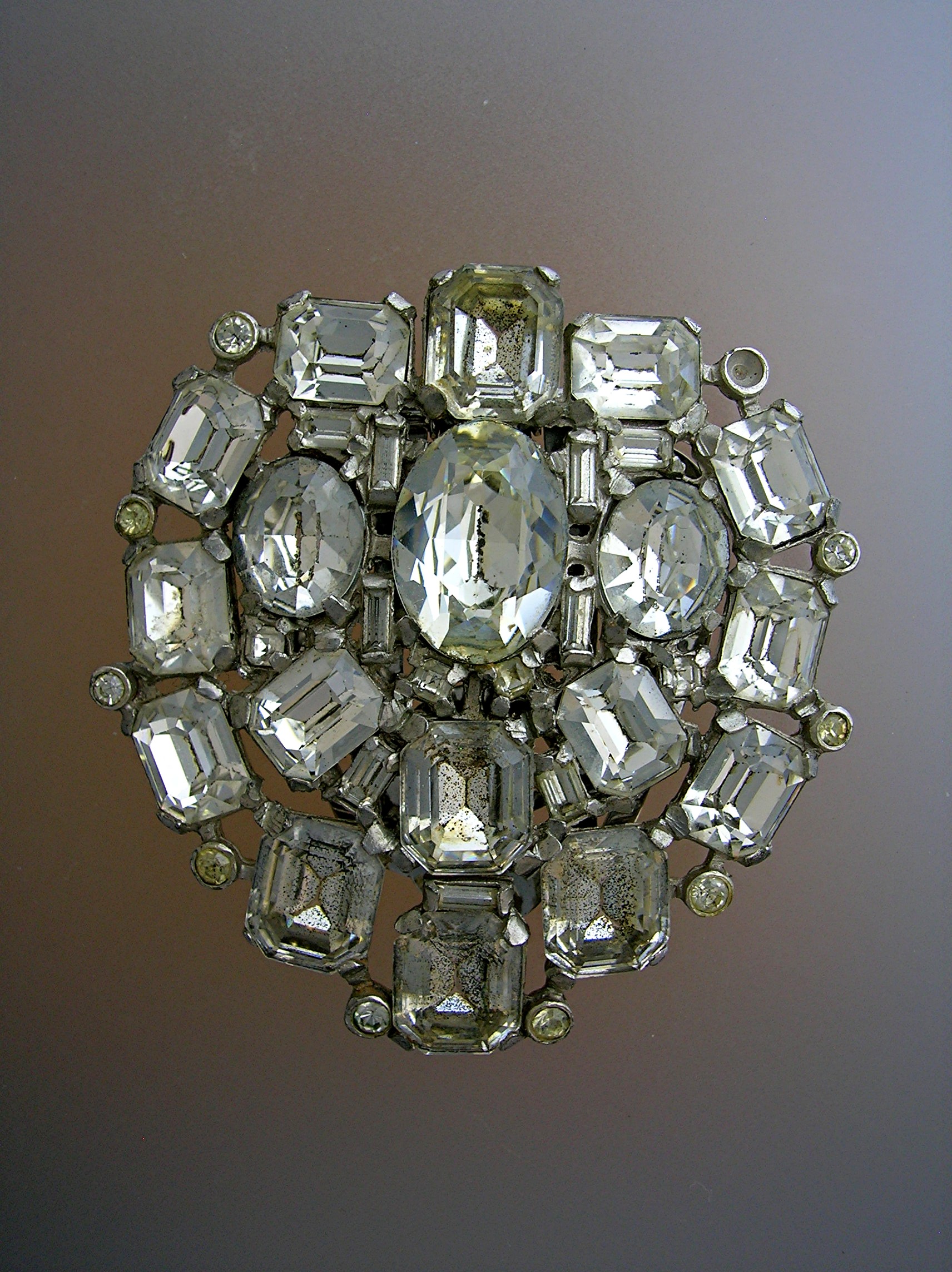 Dress Clip Rhinestone Silver Foil Silver Rhodium Plate