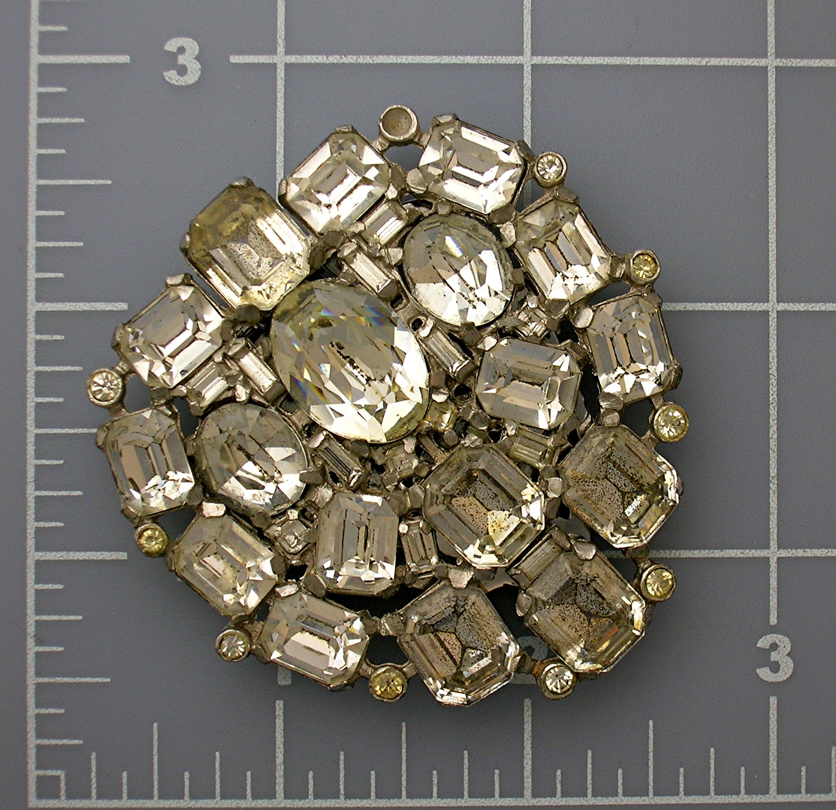Dress Clip Rhinestone Silver Foil Silver Rhodium Plate