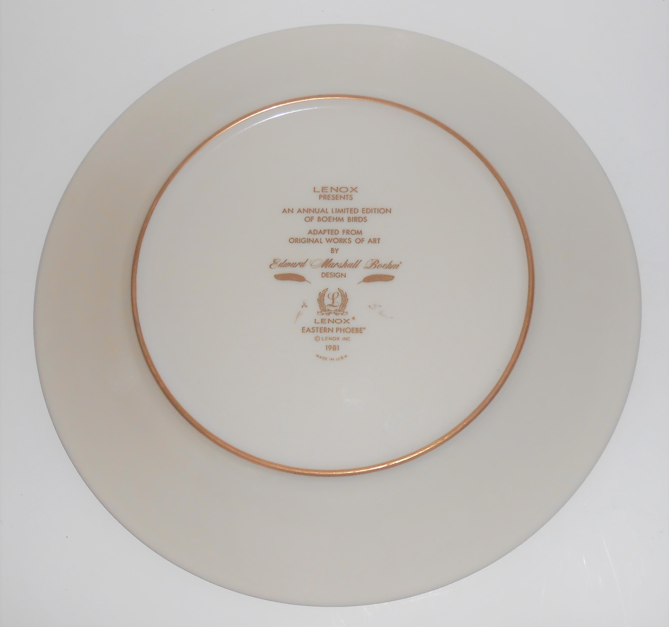 Lenox China Boehm 1981 Eastern Phoebe Plate