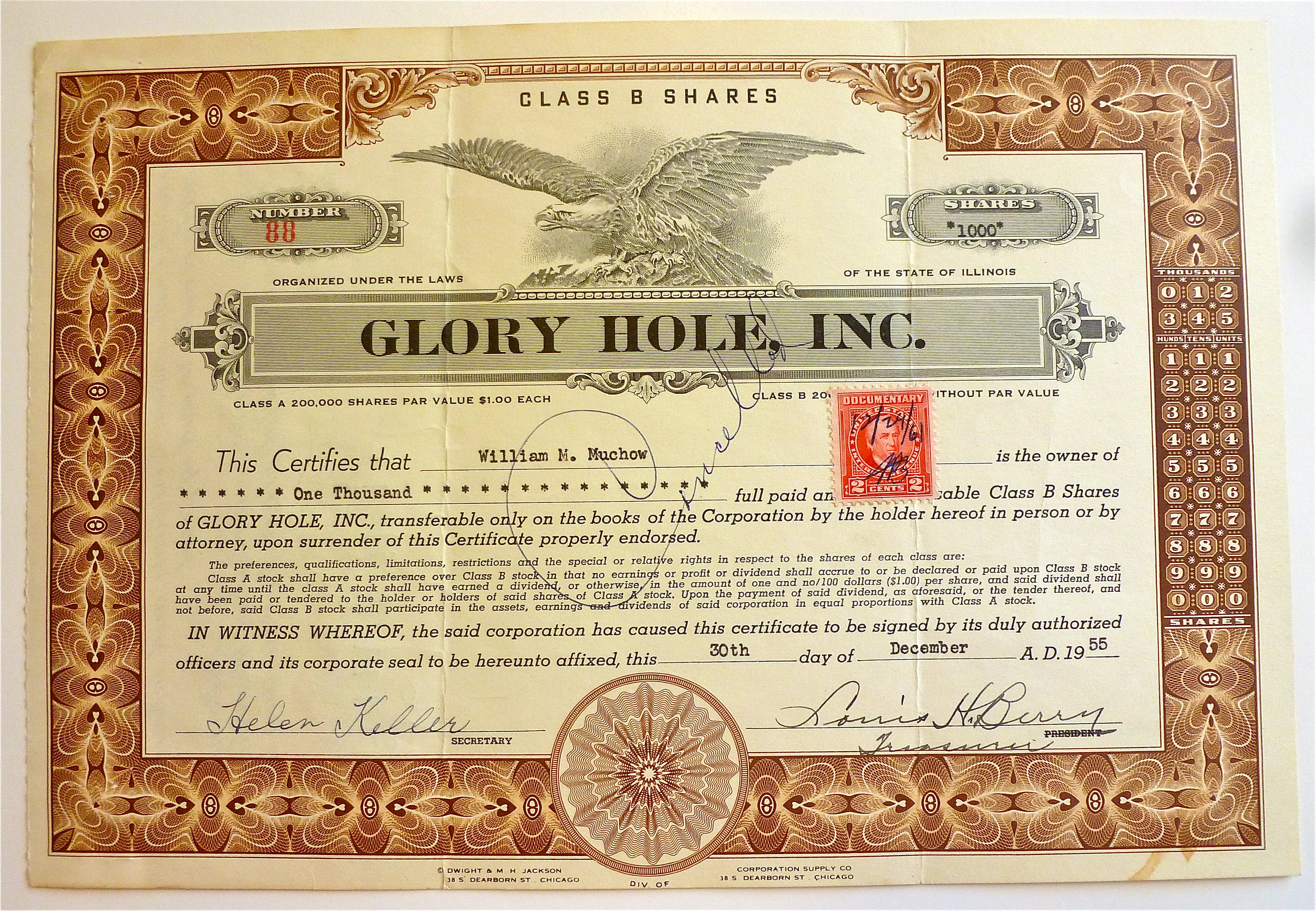 1955 Glory Hole Stock Certificate
