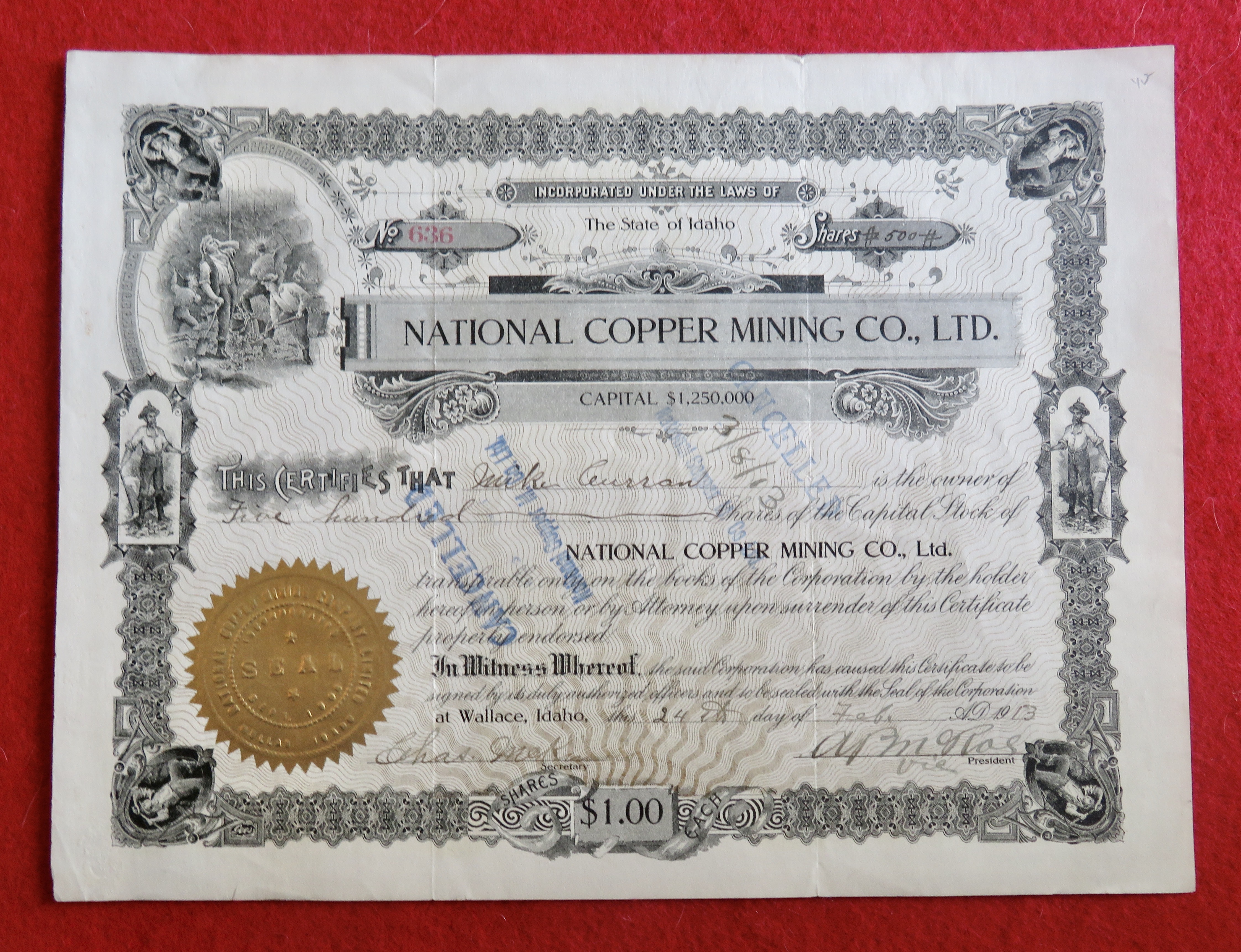 1913 National Copper Mining Company Ltd Stock