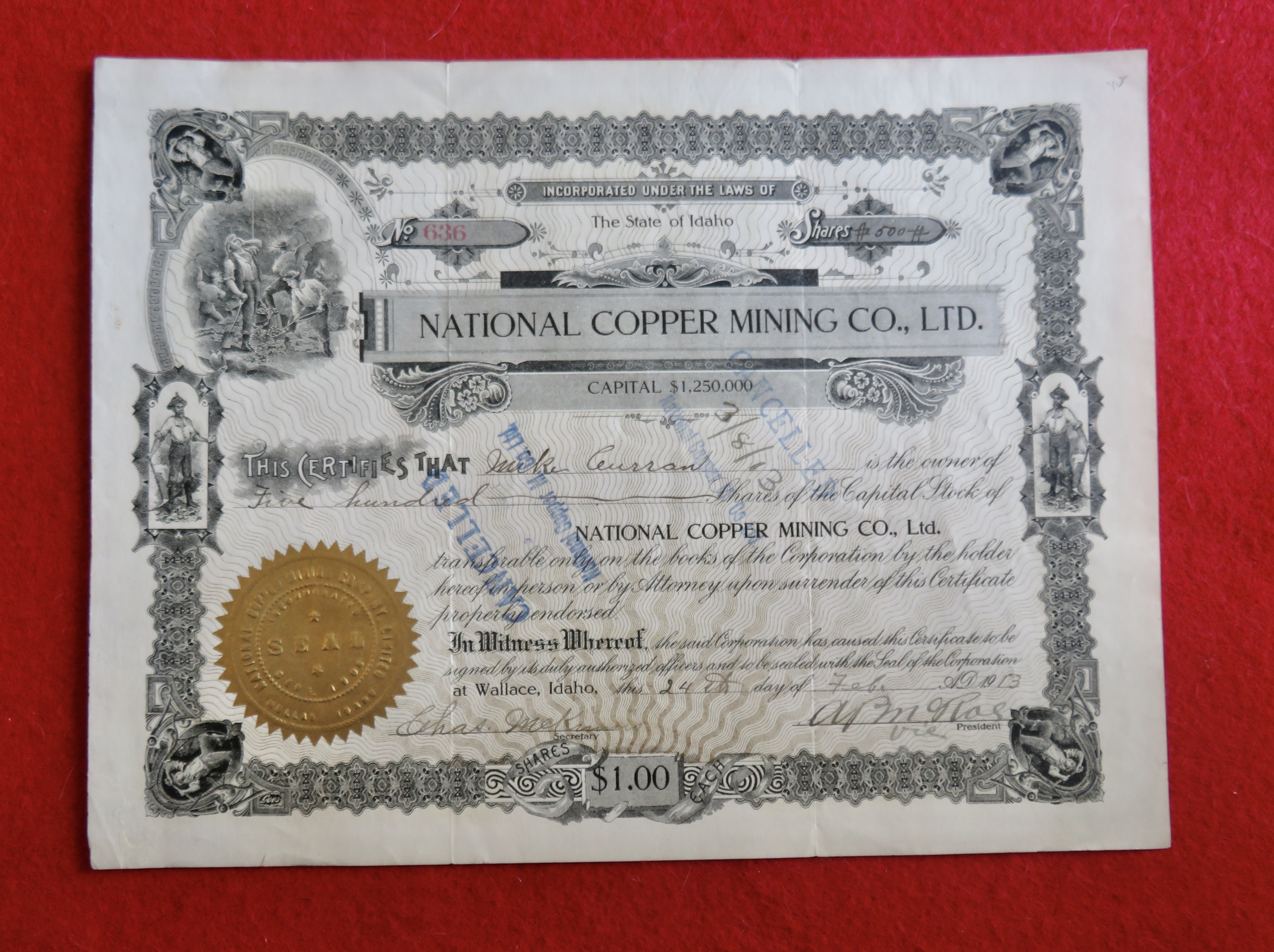 1913 National Copper Mining Company Ltd Stock