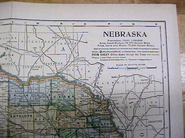 Antique Map Iowa/Nebraska 1902 Large Crowell
