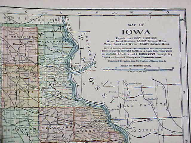 Antique Map Iowa/Nebraska 1902 Large Crowell