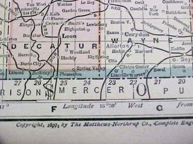 Antique Map Iowa/Nebraska 1902 Large Crowell