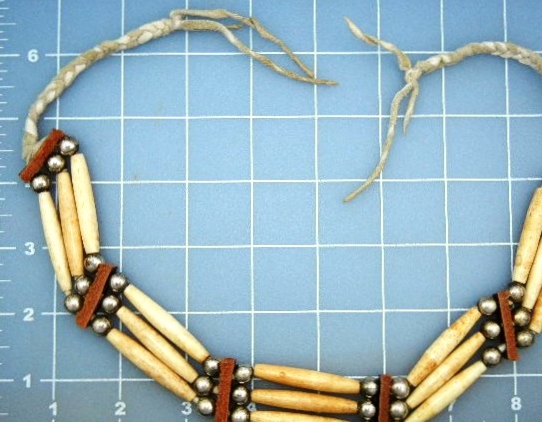 Native American Bone Sterling Silver Leather Choker