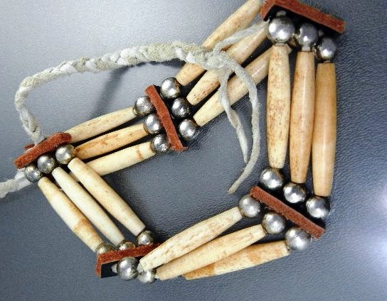 Native American Bone Sterling Silver Leather Choker