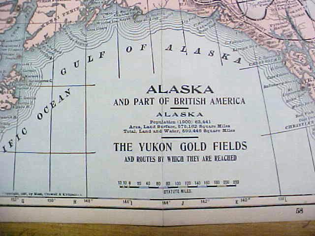 Antique Map California/Nevada/Alaska 1902 Large