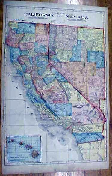 Antique Map California/Nevada/Alaska 1902 Large