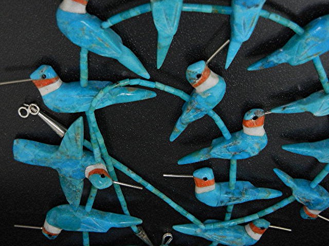 Fetish Birds Turquoise Coral Hand Carved  Matt Mitchell