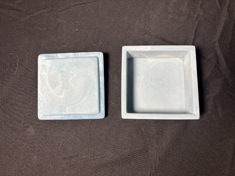 Vintage Blue & White Marbled Square Trinket Box with Raised Rose Design