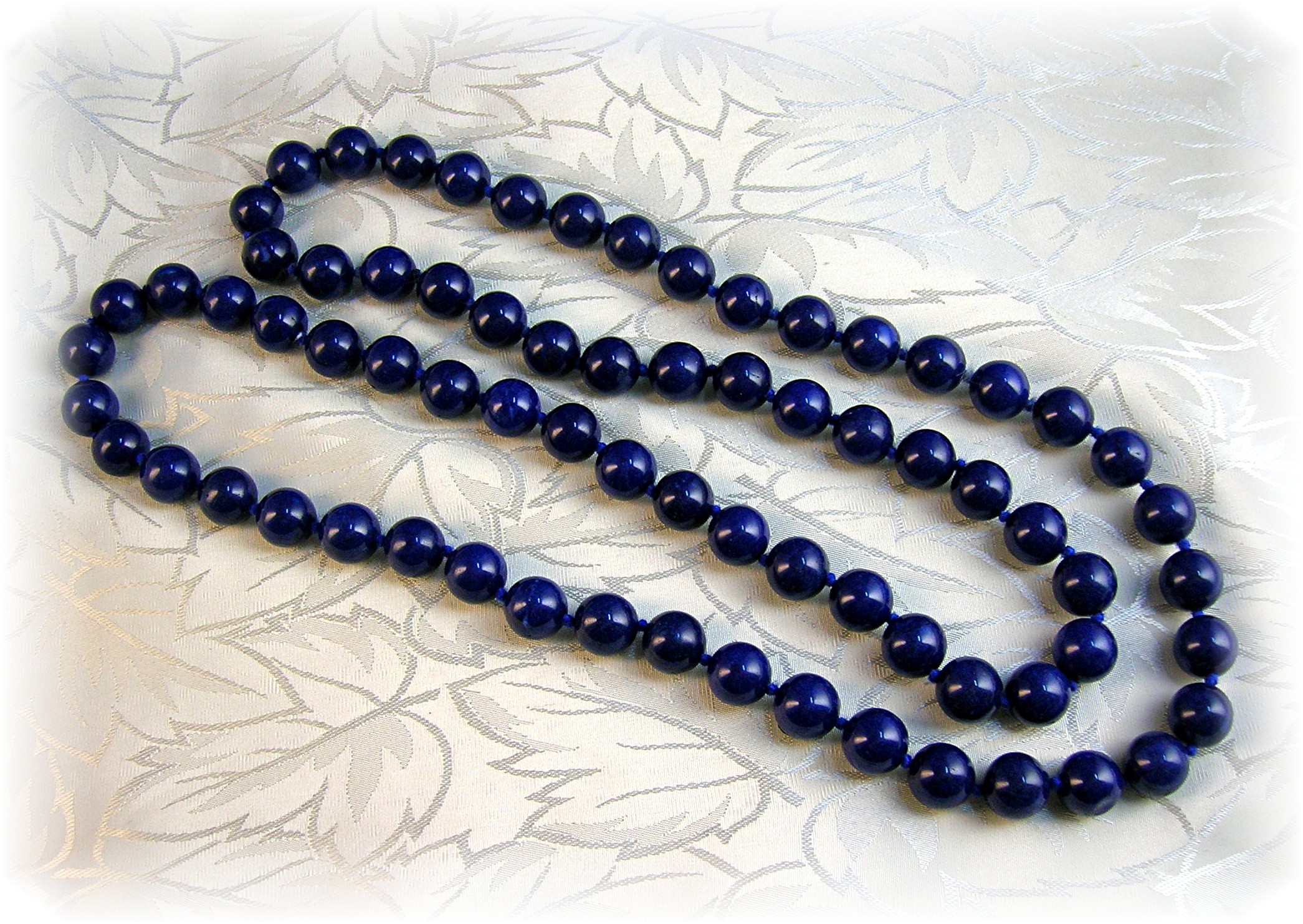 Blue Lapis Handknotted 31 Inch 9mm Bead Necklace
