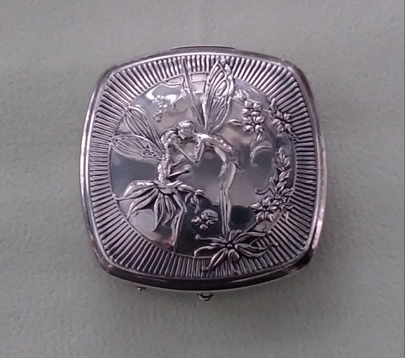 Silver Plated Ladies Compact Fairies  Art Nouveau