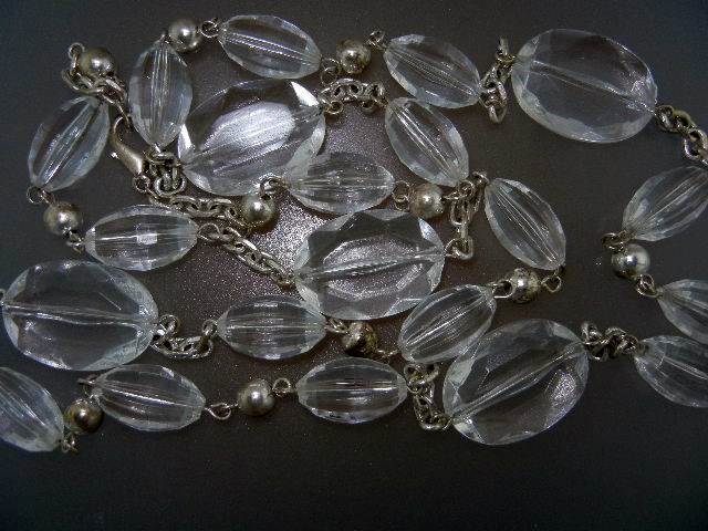 Plastic Lucite Silver Tone Necklace 34 Inches