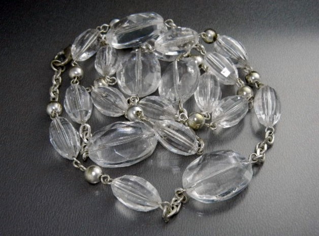 Plastic Lucite Silver Tone Necklace 34 Inches
