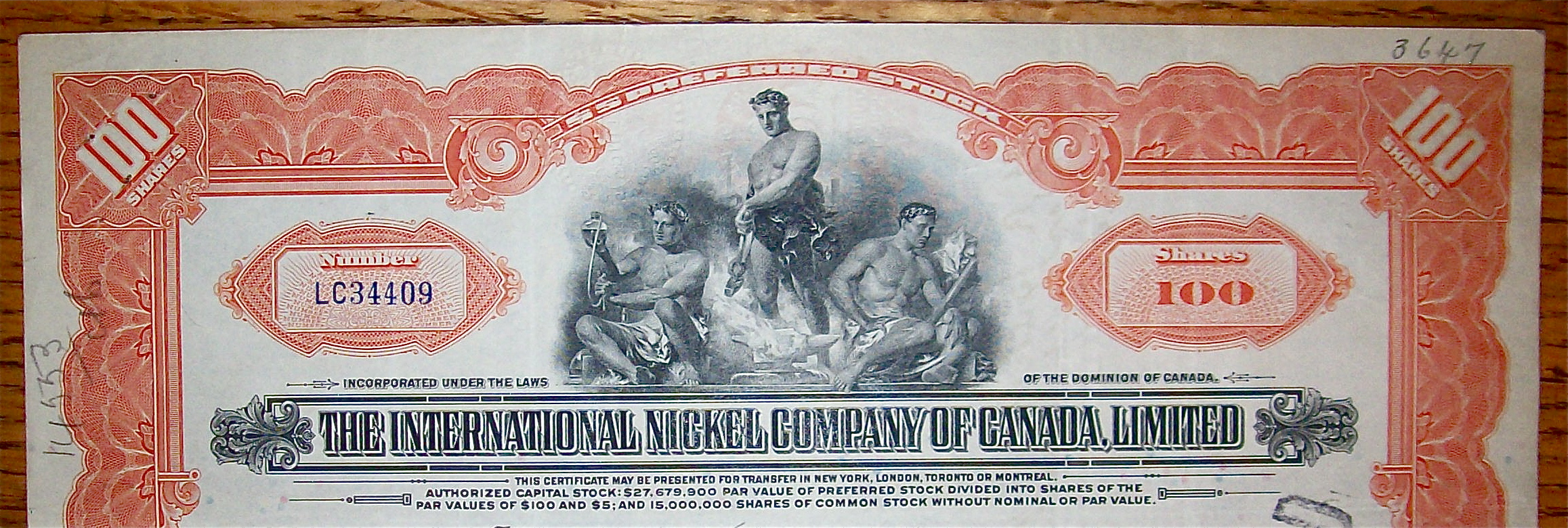 1935 International Nickel Company Of Canada Stock