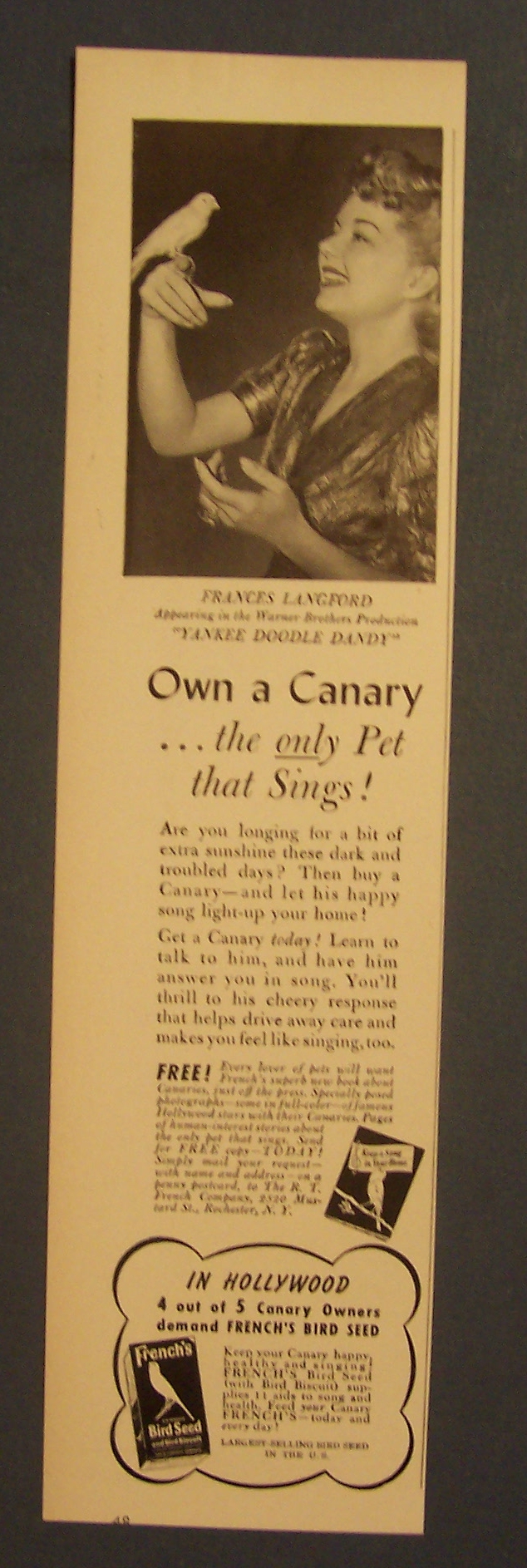 1942 French's Bird Seed with Frances Langford
