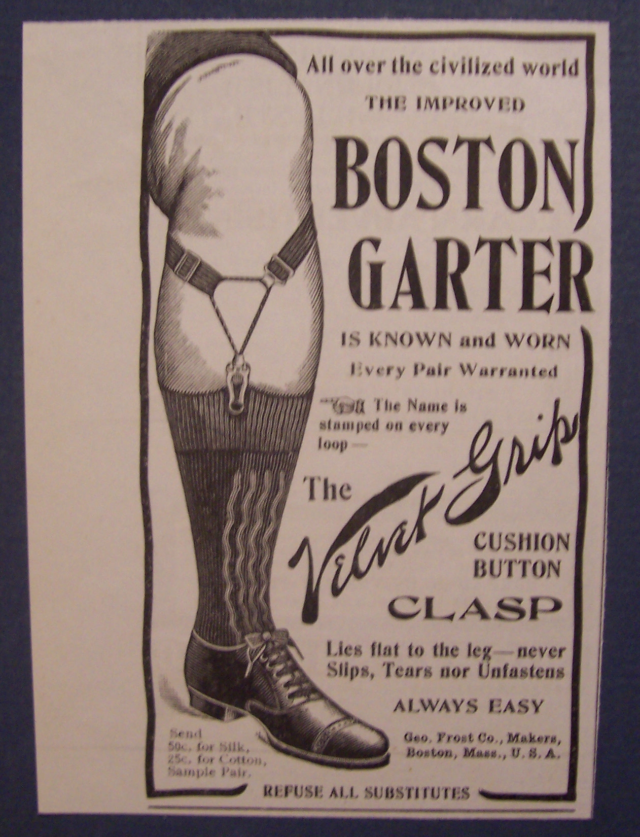1904 Boston Garter with a Man's Leg
