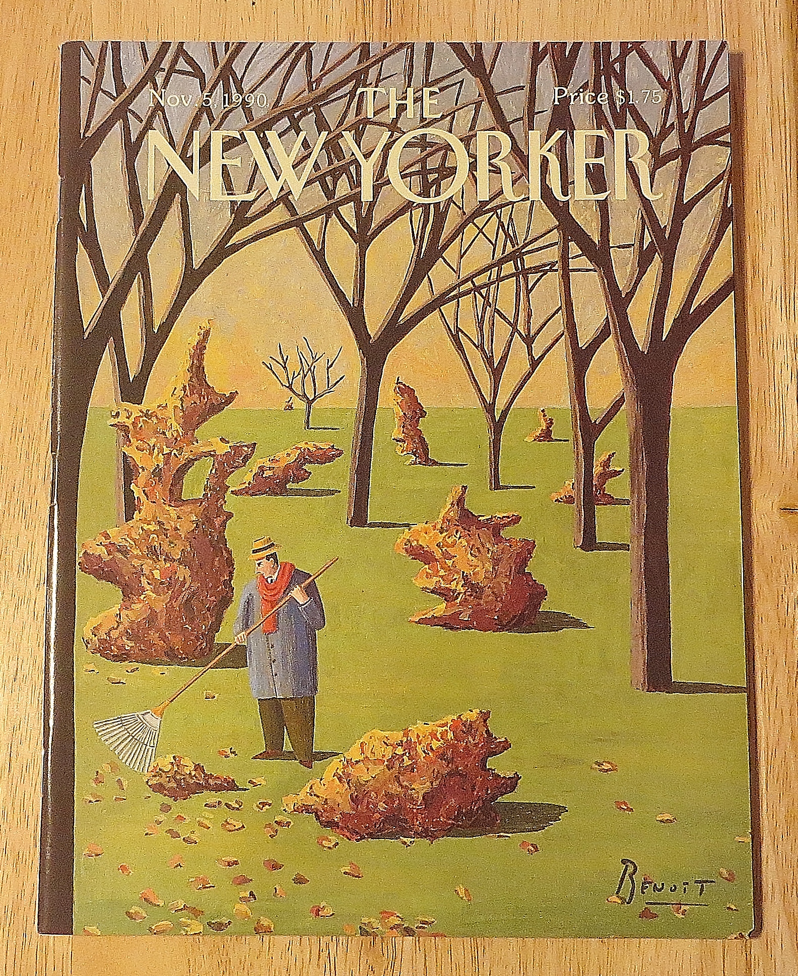 New Yorker Magazine November 5, 1990 Man Raking Leaves
