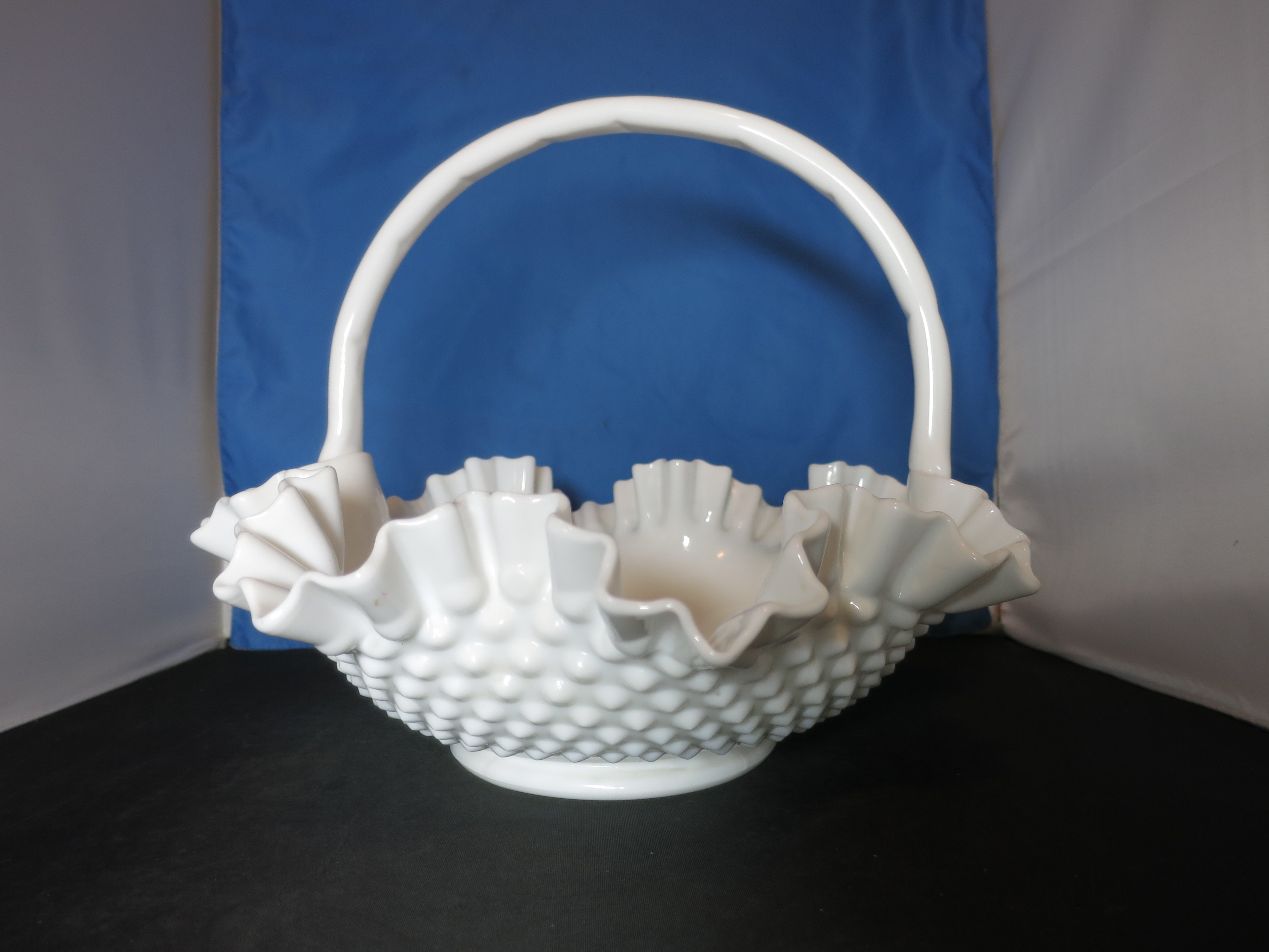 Fenton Hobnail Milk Glass Basket 11 inch